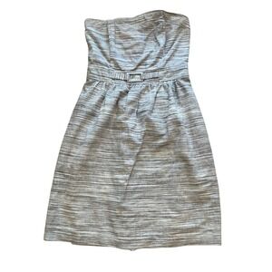 Banana Republic Strapless Linen Cotton Striped Dress Tan White Size‎ 4 Pockets